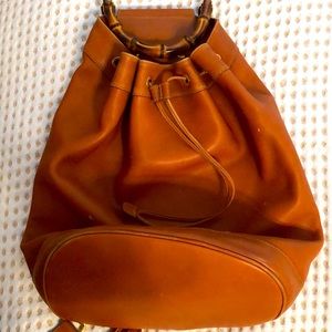 Gucci brown leather one shoulder drawstring backpack